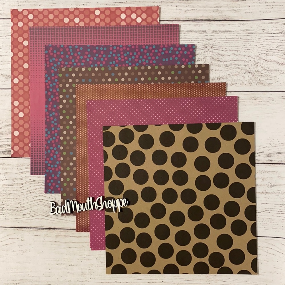 12x12 Scrapbook Paper Lot Polka Dot Confetti Pink Natural Retro Cardstock 34